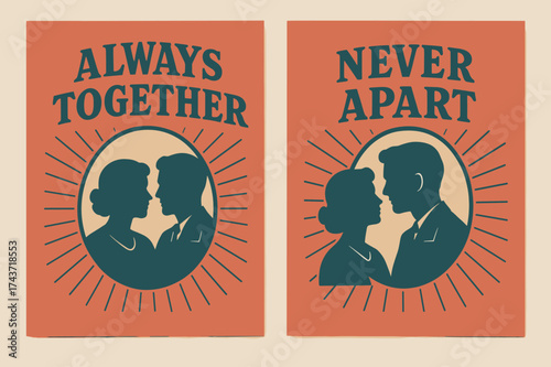 Retro Vintage Togetherness Banners. Togetherness. Two vertical A6 banners with safe margins, centered composition, no elements touching edges, retro style,