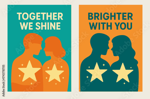 Together We Shine Banners. Together we shine. Two vertical A6 banners with safe margins, centered composition, no elements touching edges, flat vector design,