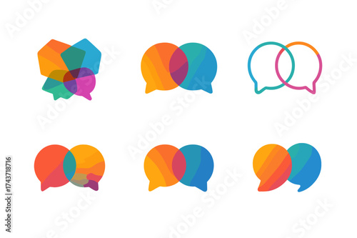 Colorful Speech Bubble Logos. Friendship and self-expression. Set Logo of Friendship and self-expression: Mosaic of colorful speech bubbles. harmonious logo