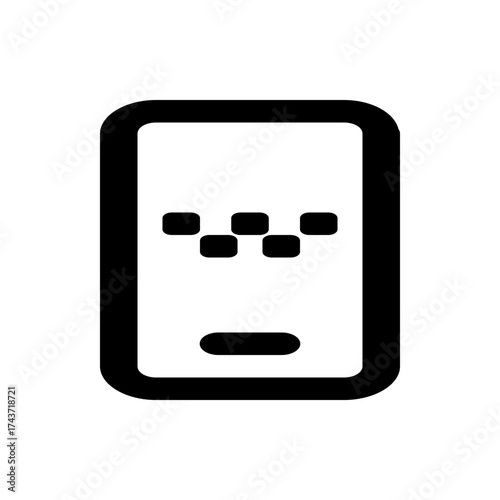 Illustration of a mobile phone with a taxi symbol on the screen in black and white color scheme design