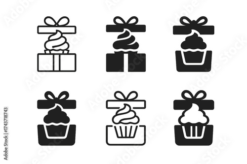 Cupcake Surprise Logos. Unveiling a Surprise Cake. Set Logo of Surprise Cake: cupcake surprise. harmonious logo variations of the same emblematic concept, each