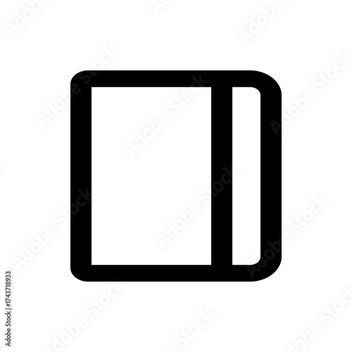 Illustration of a simple black and white layout icon with rounded edges and a vertical division line