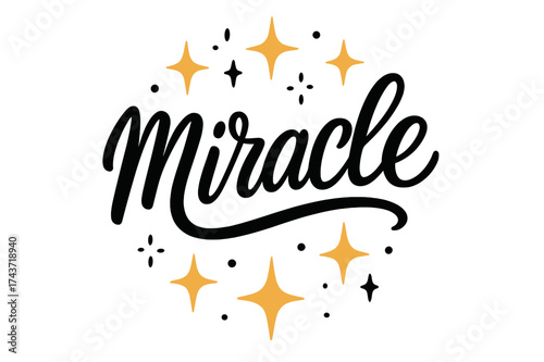 Miracle Typography Art. Miracle. modern hand lettering, smooth curves, balanced composition, clear readable