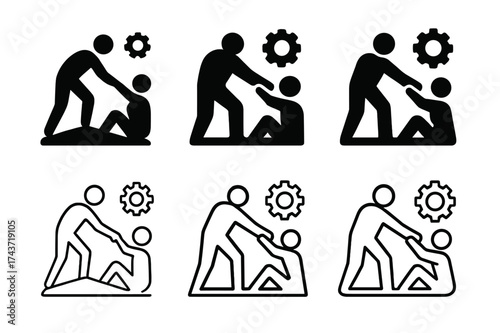 Productivity Logo Variations. Assisting with tasks. Set Logo of Productivity: helping figure icon. harmonious logo variations of the same emblematic concept,
