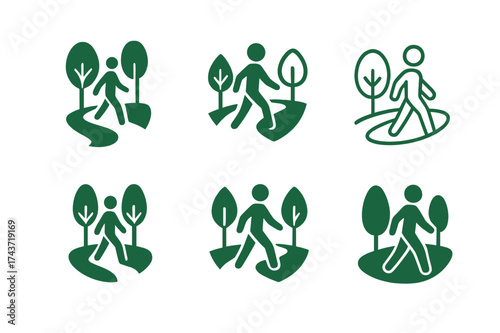 Harmonious Eco Logos. Clean transportation alternatives. Set Logo of Clean transportation alternatives: Pedestrian & green corridor. harmonious logo variations