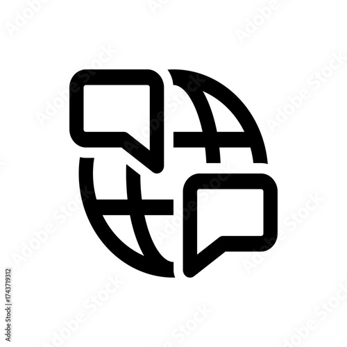 Globe icon with two speech bubbles representing global communication and international conversations online now