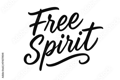 Free Spirit Lettering. Free Spirit ? Script Hand-Lettering in brush style; semi-cursive connectors; slightly slanted word shape; all black strokes; transparent