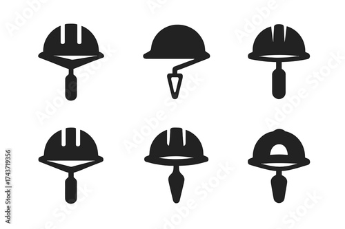 Mortar Trowel Logos. Mortar Trowel. Set Logo of Mortar Trowel: construction helmet. harmonious logo variations of the same emblematic concept, each with