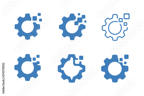 Digital Transformation Logos. Digital transformation in business. Set Logo of Digital Transformation: digital gear. harmonious logo variations of the same