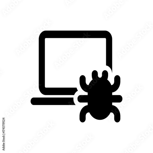 Laptop icon with a bug or virus symbol indicating a security threat or malware infection on the computer