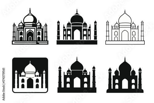 Architectural Logo Variations. The history of architecture and landmark buildings. Set Logo of The history of architecture and landmark buildings: Taj Mahal
