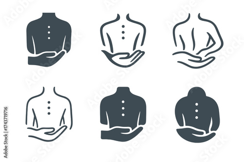 Physical Therapy Logos. Physical Therapy. Set Logo of Physical Therapy: hand supporting back. harmonious logo variations of the same emblematic concept, each