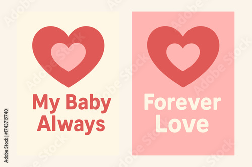 Pastel Heart Banners. Romance. Two vertical A6 banners with safe margins, centered composition, no elements touching edges, flat vector design, pastel pink and
