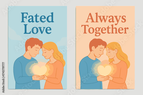 Radiant Soulmates Banners. Soulmates. Two vertical A6 banners with safe margins, centered composition, no elements touching edges, pastel style, sky blue and