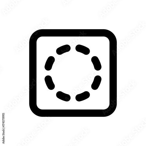 Black rounded square containing a dashed circle made of small rounded rectangles inside of the shape icon