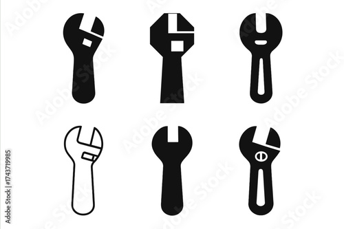 Diverse Plumbing Logos. Plumbing toolkit illustration. Set Logo of Plumbing Toolkit: adjustable spanner. harmonious logo variations of the same emblematic