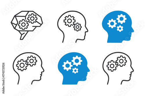 Resilience Logo Variations. Mental health in the workplace. Set Logo of Mental health in the workplace: Resilience training (brain with gears). harmonious logo