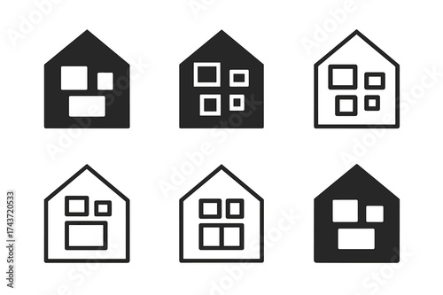 Budget Decor Logos. Home decor on a budget. Set Logo of Home decor on a budget: Budget gallery wall. harmonious logo variations of the same emblematic concept,