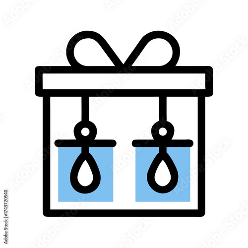 Outlined jewelry gift box with dangling earrings on white background
