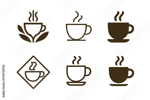 Coffee Logo Variations. Coffee tasting notes sheet. Set Logo of Coffee: tasting sheet and pen. harmonious logo variations of the same emblematic concept, each