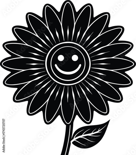 Smiling flower silhouette black vector illustration isolated 