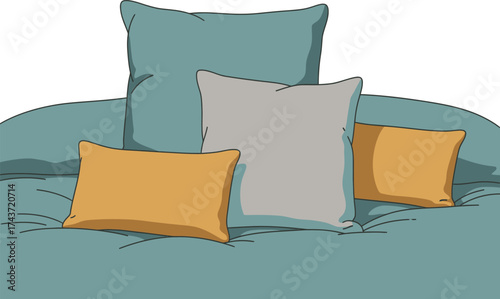 Cozy Bedside Pillows - Teal, Gray, and Mustard