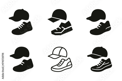 Dance Logo Variations. Dance for children and youth. Set Logo of Dance for children and youth: Hip-hop cap and sneaker. harmonious logo variations of the same