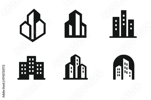 City Skyline Logos. City Skyline. Set Logo of City Skyline: apartment block. harmonious logo variations of the same emblematic concept, each with different