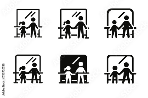 Youth Dance Logos. Dance for children and youth. Set Logo of Dance for children and youth: Dance studio mirror and barre. harmonious logo variations of the