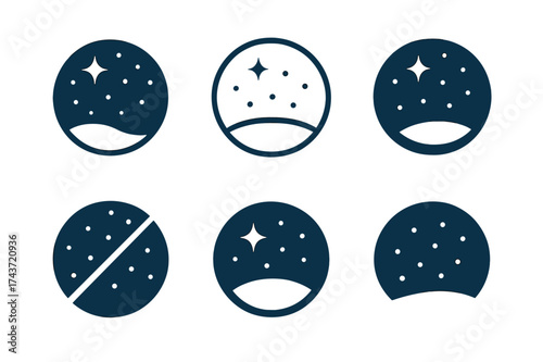 Snow Logo Variations. Falling Snow. Set Logo of Falling Snow: starry sky. harmonious logo variations of the same emblematic concept, each with different