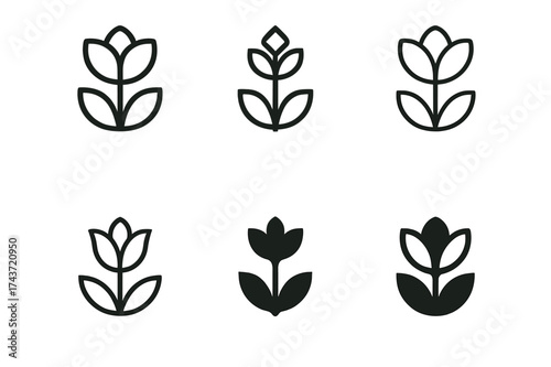 Harmonious Logo Variations. Plant expansion plan. Set Logo of Plant Expansion: flower bloom. harmonious logo variations of the same emblematic concept, each