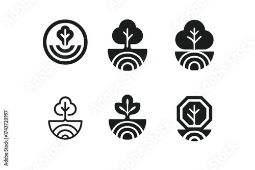 Growth Tree Logos. Making personal growth a lifestyle choice. Set Logo of Making personal growth a lifestyle choice: tree with expanding rings. harmonious logo