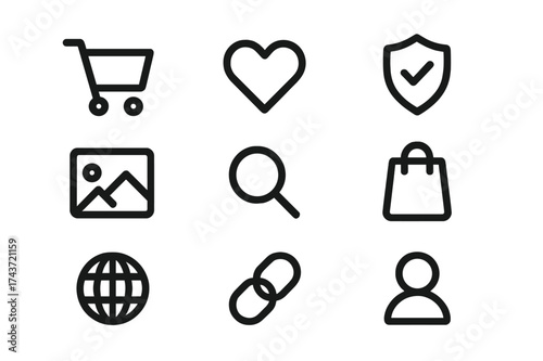 Uniform Icon Set. Equal spacing between icons and equal margins on the edges. Uniform icon size across the set