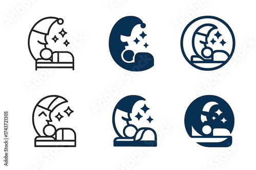 Sleep Wellness Logos. Healthy sleep habits. Set Logo of Wellness: bedtime routine illustration. harmonious logo variations of the same emblematic concept, each
