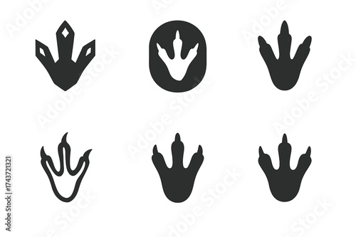 Reptile Track Logos. Animal footprints. Set Logo of reptile track: stylized lizard or crocodile foot. harmonious logo variations of the same emblematic