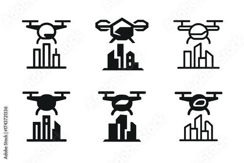 Smart City Logos. Smart cities and future technology. Set Logo of Smart cities and future technology: eVTOL / urban air taxi. harmonious logo variations of the