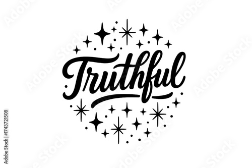 Truthful Glow Art. ?Truthful?. modern hand lettering, smooth curves, balanced composition, clear readable