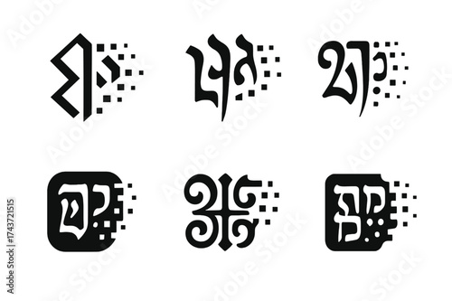 Vanishing Script Logos. Lamenting the loss of cultural heritage. Set Logo of disappearing script: stylized ancient letters fading into void. harmonious logo