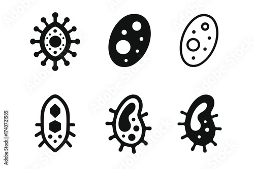Microbe Logo Variations. Microbe. Set Logo of Microbe: protozoa. harmonious logo variations of the same emblematic concept, each with different artistic
