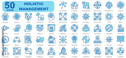 Holistic Management Editable Icons set. Vector illustration in modern thin outline blue style of business related icons