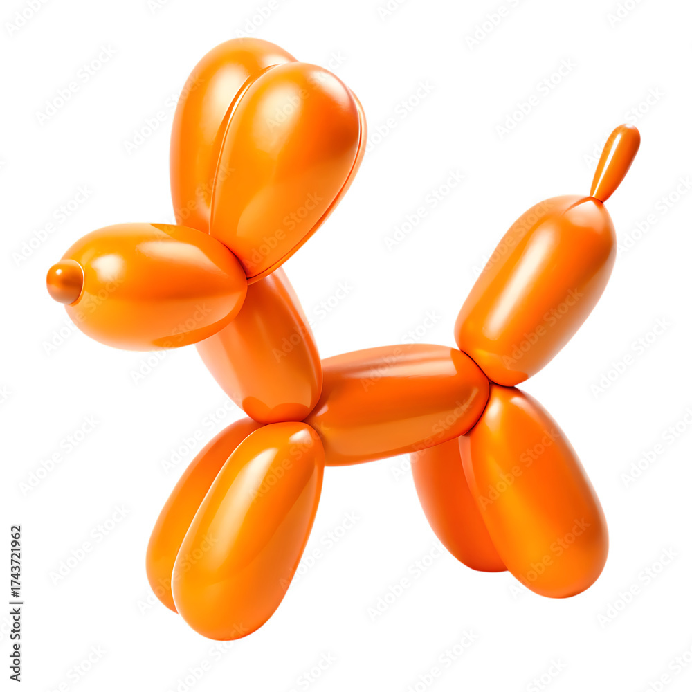 orange balloon dog sculpture, shiny orange with glossy finish, cutout, PNG isolated on transparent background