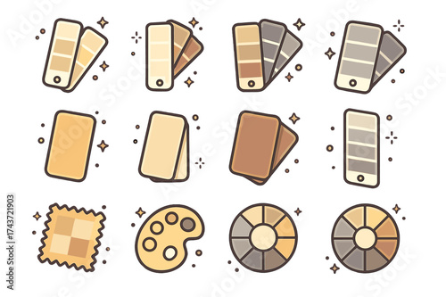 Color Swatch Icons. Color Swatches. Colorful isometric vector icons set of Color Swatches: beige card, ivory card, taupe card, gray card, sand card, cream