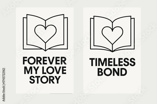 Timeless Love Story Art. Intimacy. Two vertical A6 banners with safe margins, centered composition, no elements touching edges, bauhaus style, black and white,