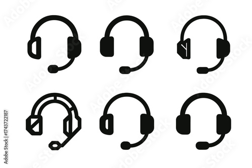 Gamer Headset Logos. Game tournaments. Set Logo of headset: gamer headset with microphone. harmonious logo variations of the same emblematic concept, each with