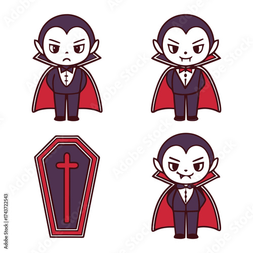 Cute batman cartoon Characters and Coffin Illustration for Halloween Themed Designs