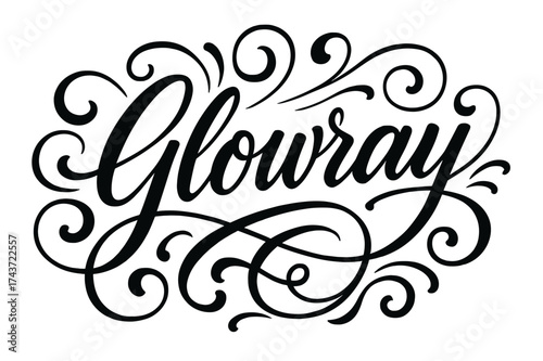 Elegant Calligraphy Design. ?Glowray?. Elegant modern calligraphy lettering with bold and saturated thick