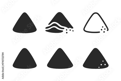 Salt Logo Variations. Salt. Set Logo of Food: salt pile silhouette icon. harmonious logo variations of the same emblematic concept, each with different