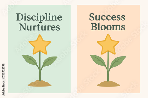 Growth Banners Design. Growth. Two vertical A6 banners with safe margins, centered composition, no elements touching edges, pastel style, mint and peach, plant