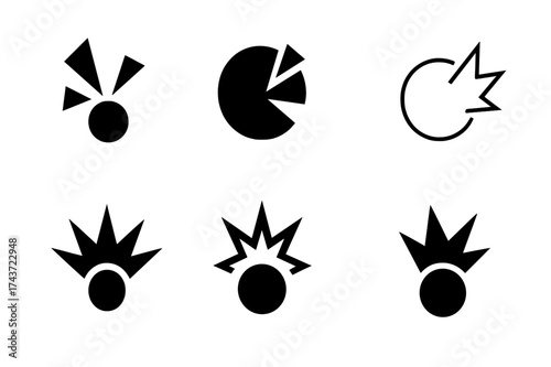 Sound Impact Logos. Sudden loud noise. Set Logo of Sound: impact sound icon. harmonious logo variations of the same emblematic concept, each with different