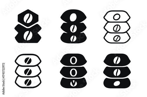 Coffee Sack Logos. Sacks of coffee beans. Set Logo of Coffee: stacked coffee sacks icon. harmonious logo variations of the same emblematic concept, each with